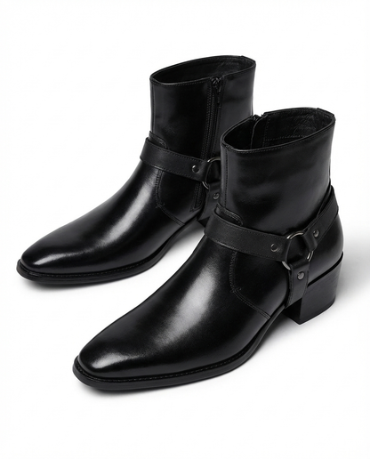Men's Leather Harness Ankle Boot — Chisel Toe Side Zip 6