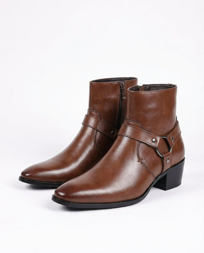 Men's Leather Harness Ankle Boot — Chisel Toe Side Zip 1