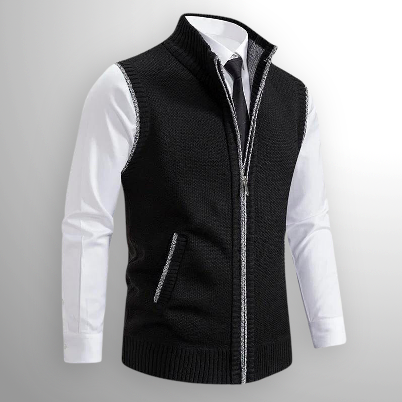 Men's Full-Zip Lambswool Vest — Fold-Down Collar 1
