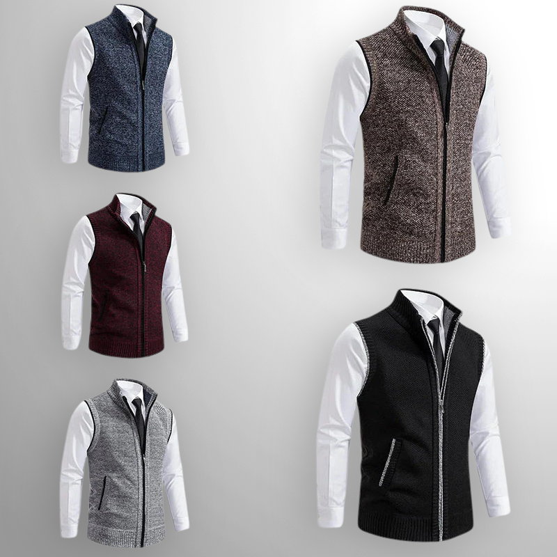 Men's Full-Zip Lambswool Vest — Fold-Down Collar 5