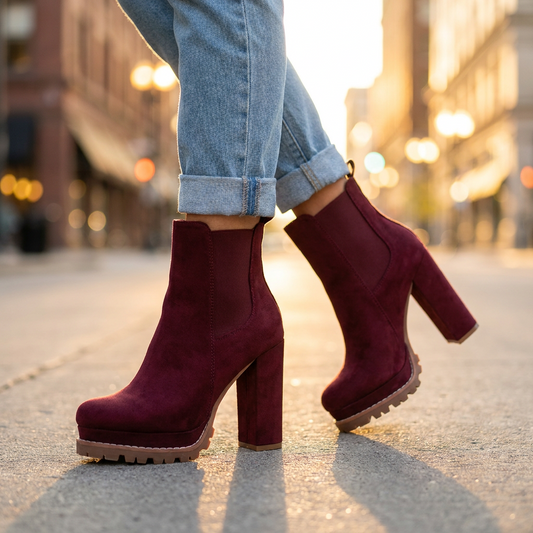 Faux Suede Block Heel Ankle Boots — Lugged Platform Sole 1