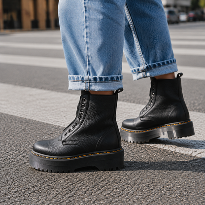 Chunky Ridged Platform Ankle Boots — Front Zip Women 2