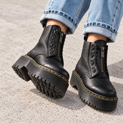 Chunky Ridged Platform Ankle Boots — Front Zip Women 5