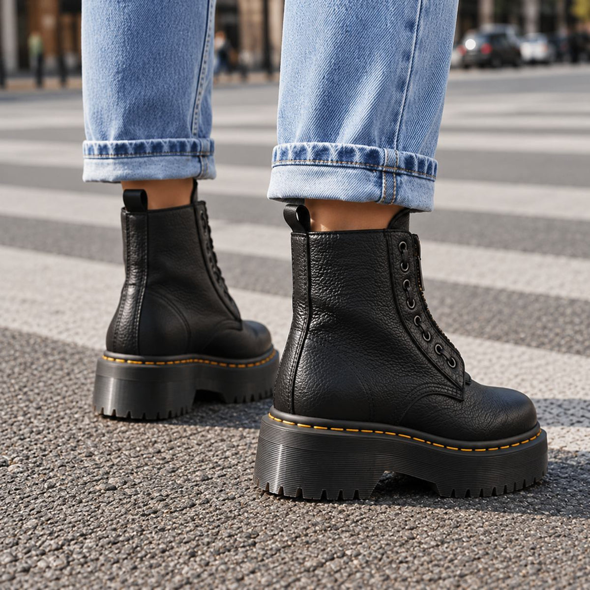 Chunky Ridged Platform Ankle Boots — Front Zip Women 6