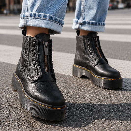 Chunky Ridged Platform Ankle Boots — Front Zip Women 1