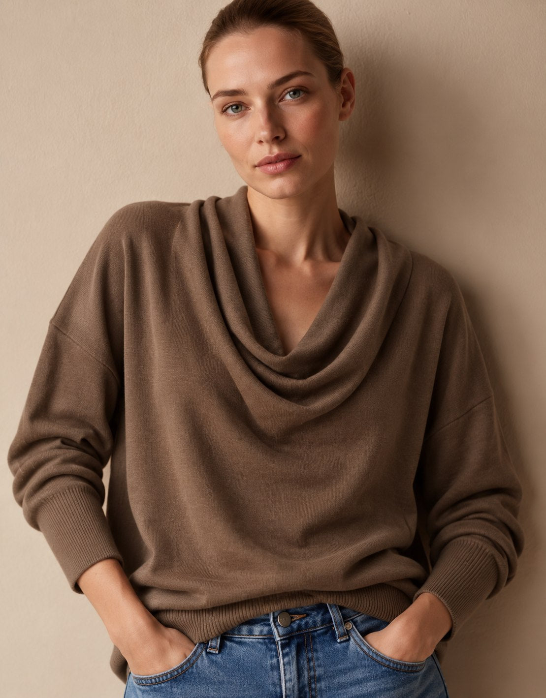 Women's Cowl Neck Knit Pullover Sweater — Long Sleeve 2