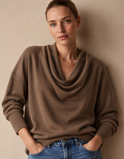 Women's Cowl Neck Knit Pullover Sweater — Long Sleeve 2