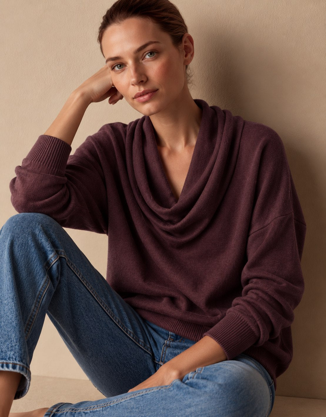 Women's Cowl Neck Knit Pullover Sweater — Long Sleeve 5
