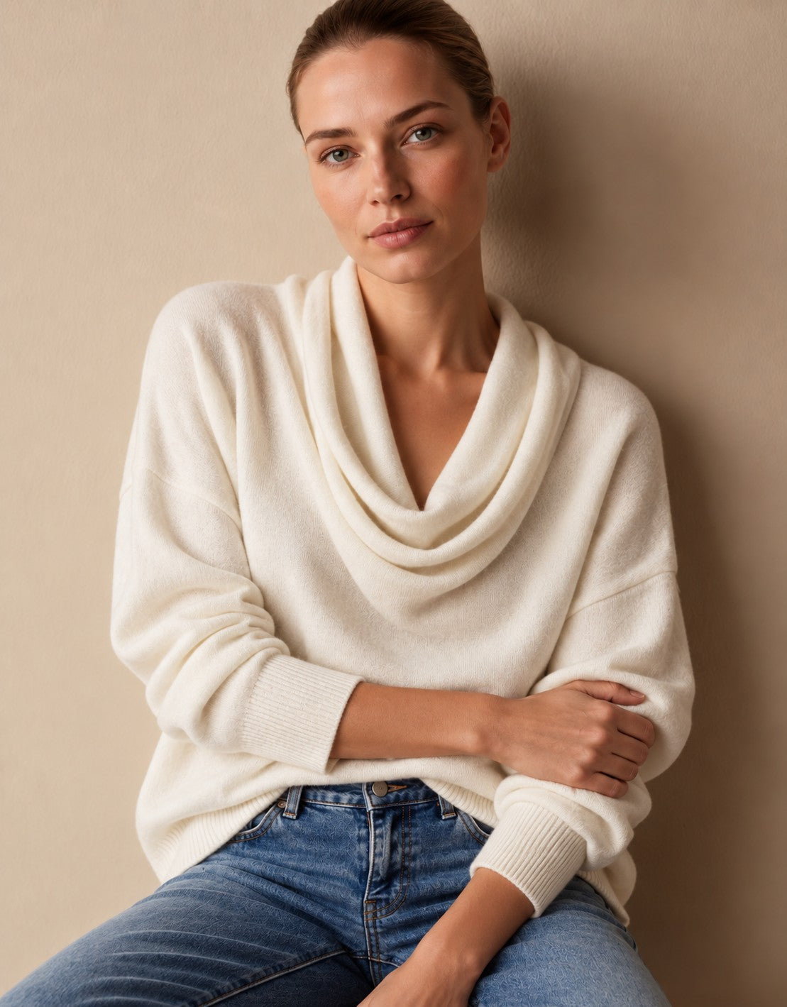 Women's Cowl Neck Knit Pullover Sweater — Long Sleeve 6