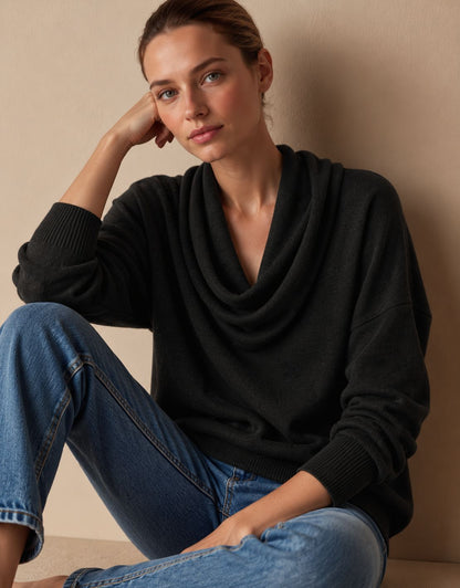 Women's Cowl Neck Knit Pullover Sweater — Long Sleeve 7