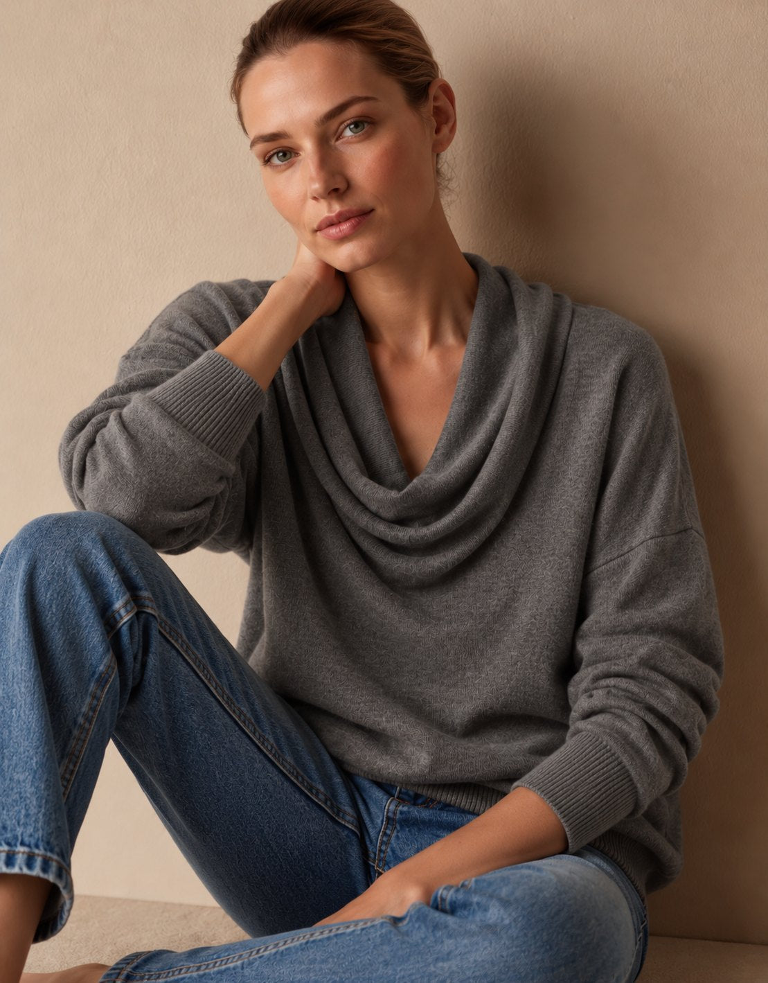 Women's Cowl Neck Knit Pullover Sweater — Long Sleeve 8
