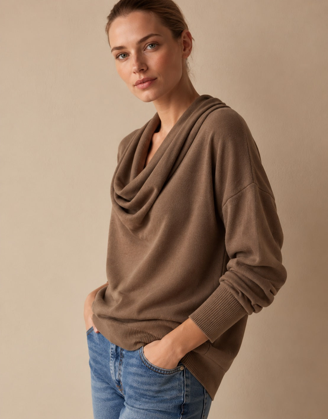 Women's Cowl Neck Knit Pullover Sweater — Long Sleeve 1