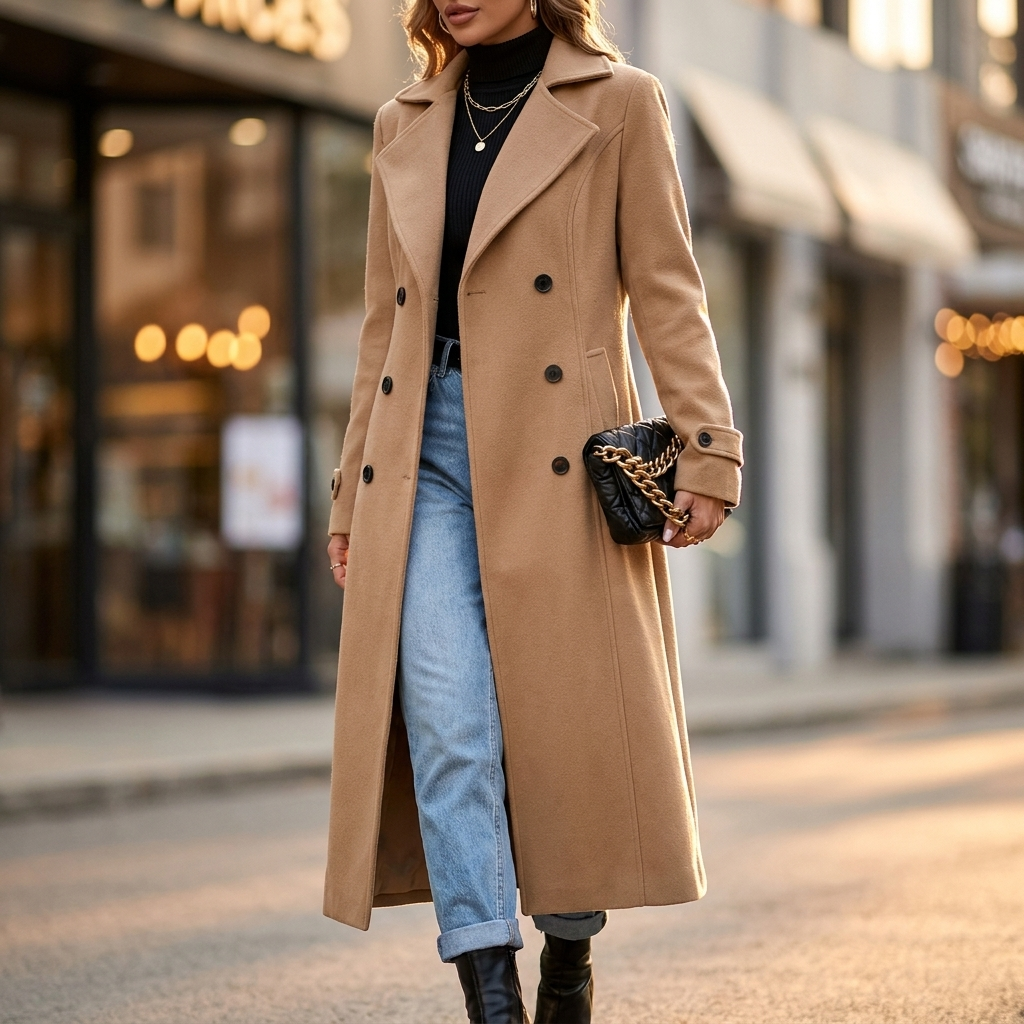 Double-Breasted Wool-Look Coat — Notch Lapels Tailored Fit 2