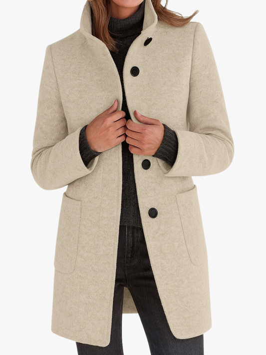 Women's Wool-Look Coat — Stand Collar Straight Cut 1