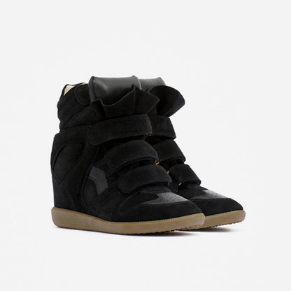 Women's Hidden Wedge High-Top Sneakers — Faux Suede & Velcro 12