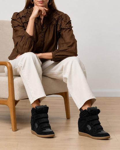 Women's Hidden Wedge High-Top Sneakers — Faux Suede & Velcro 13