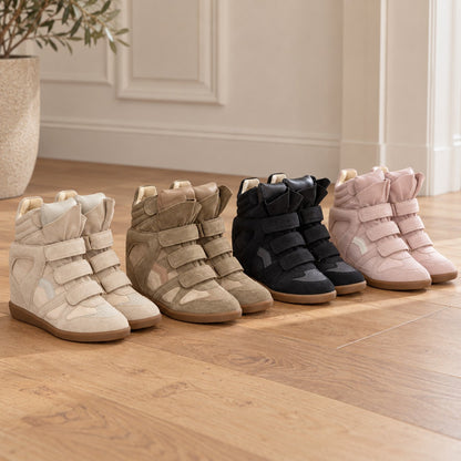 Women's Hidden Wedge High-Top Sneakers — Faux Suede & Velcro 2