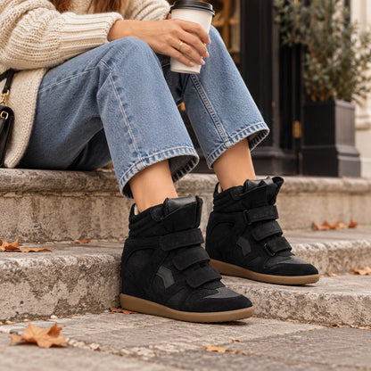 Women's Hidden Wedge High-Top Sneakers — Faux Suede & Velcro 4
