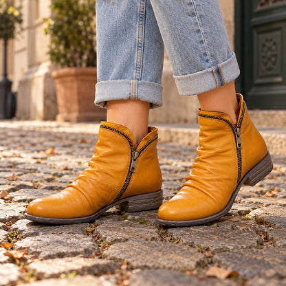 Women's Faux Leather Ankle Boots — Cushioned Side Zipper 2