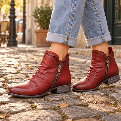 Women's Faux Leather Ankle Boots — Cushioned Side Zipper 3