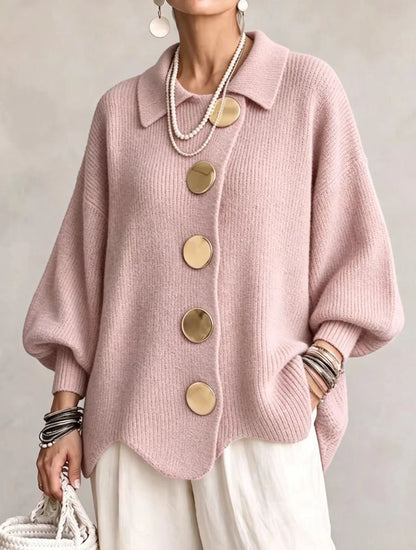 Women's Oversized Cardigan — Lantern Sleeves & Gold Buttons 12