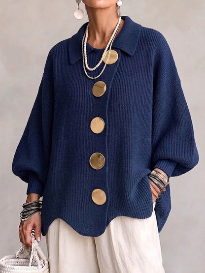Women's Oversized Cardigan — Lantern Sleeves & Gold Buttons 2