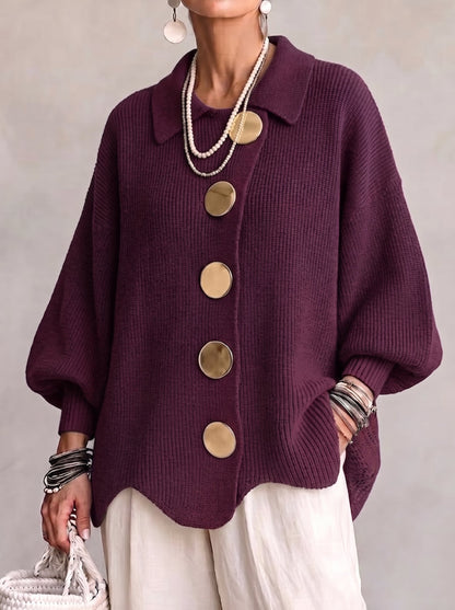 Women's Oversized Cardigan — Lantern Sleeves & Gold Buttons 4