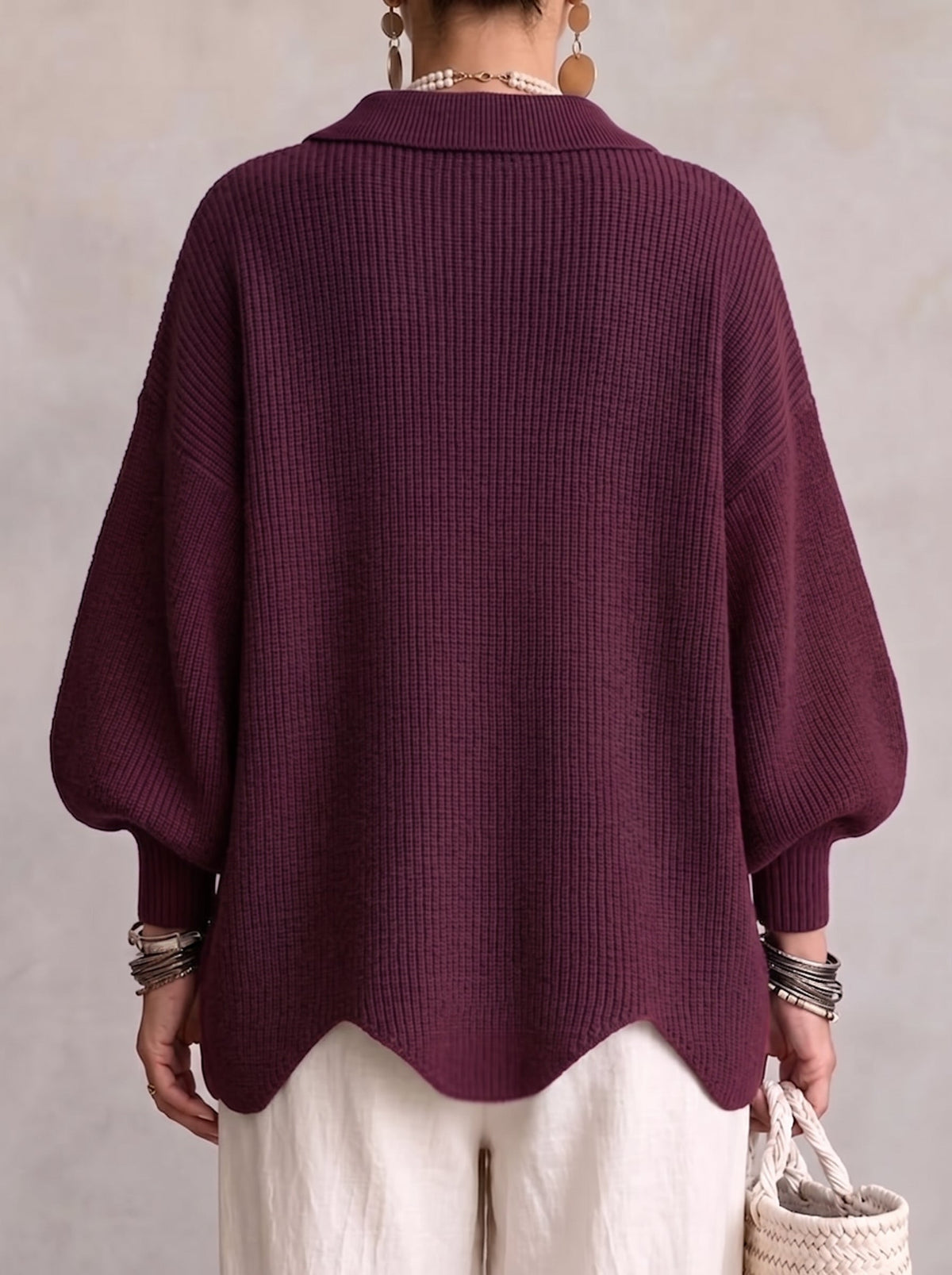 Women's Oversized Cardigan — Lantern Sleeves & Gold Buttons 5