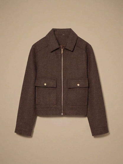 Women's Wool-Look Cropped Coat — Stand Collar Button Front 10