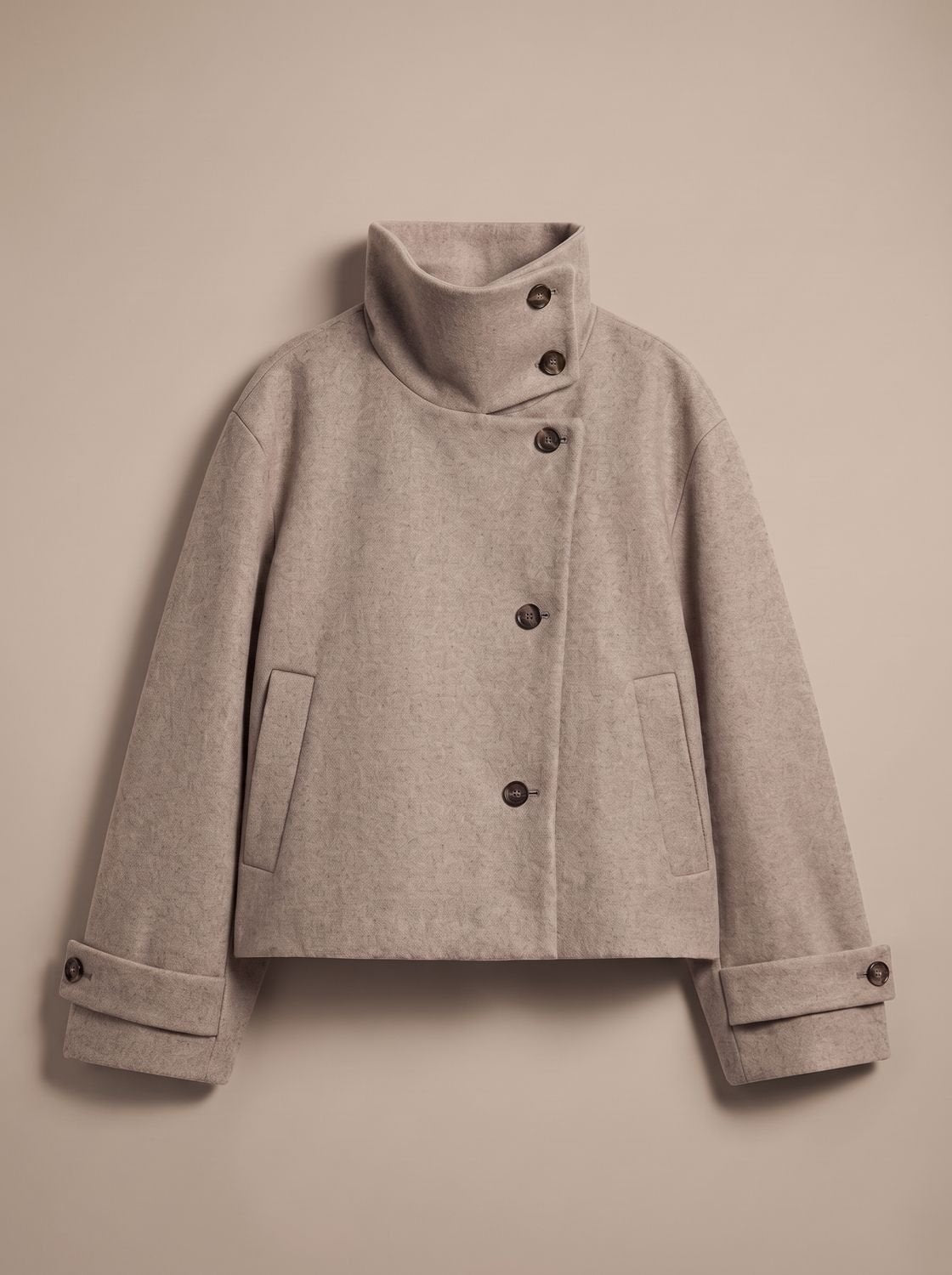 Women's Wool-Look Cropped Coat — Stand Collar Button Front 2