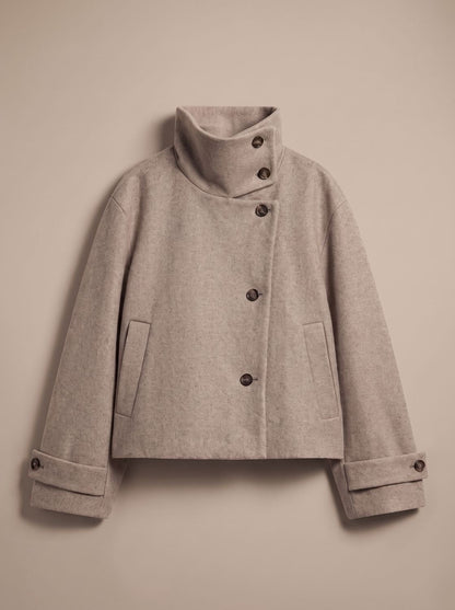Women's Wool-Look Cropped Coat — Stand Collar Button Front 2