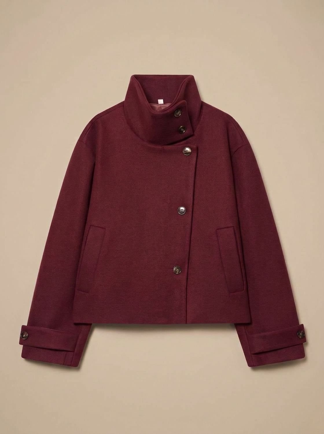 Women's Wool-Look Cropped Coat — Stand Collar Button Front 4