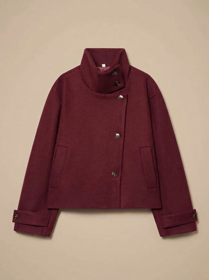 Women's Wool-Look Cropped Coat — Stand Collar Button Front 4