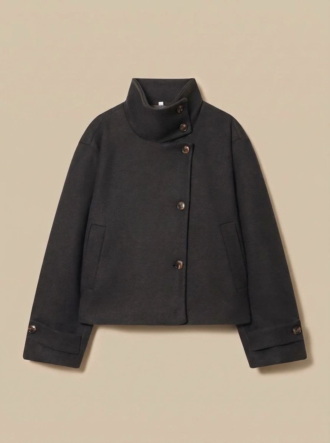 Women's Wool-Look Cropped Coat — Stand Collar Button Front 5