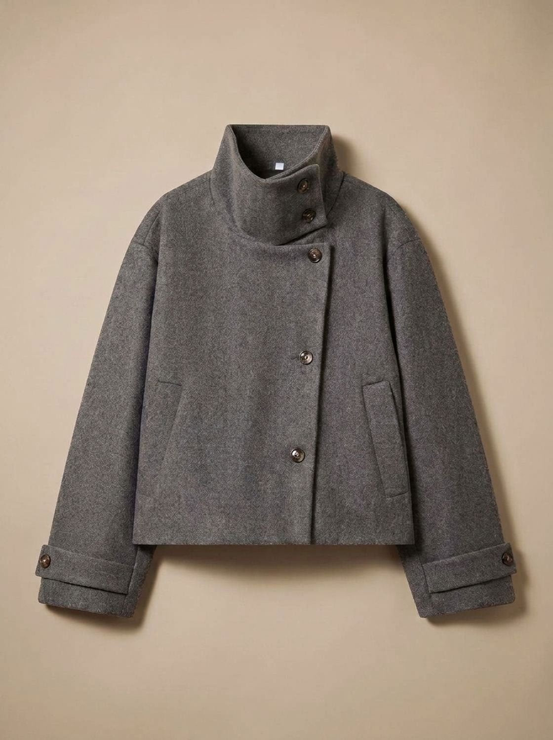 Women's Wool-Look Cropped Coat — Stand Collar Button Front 7