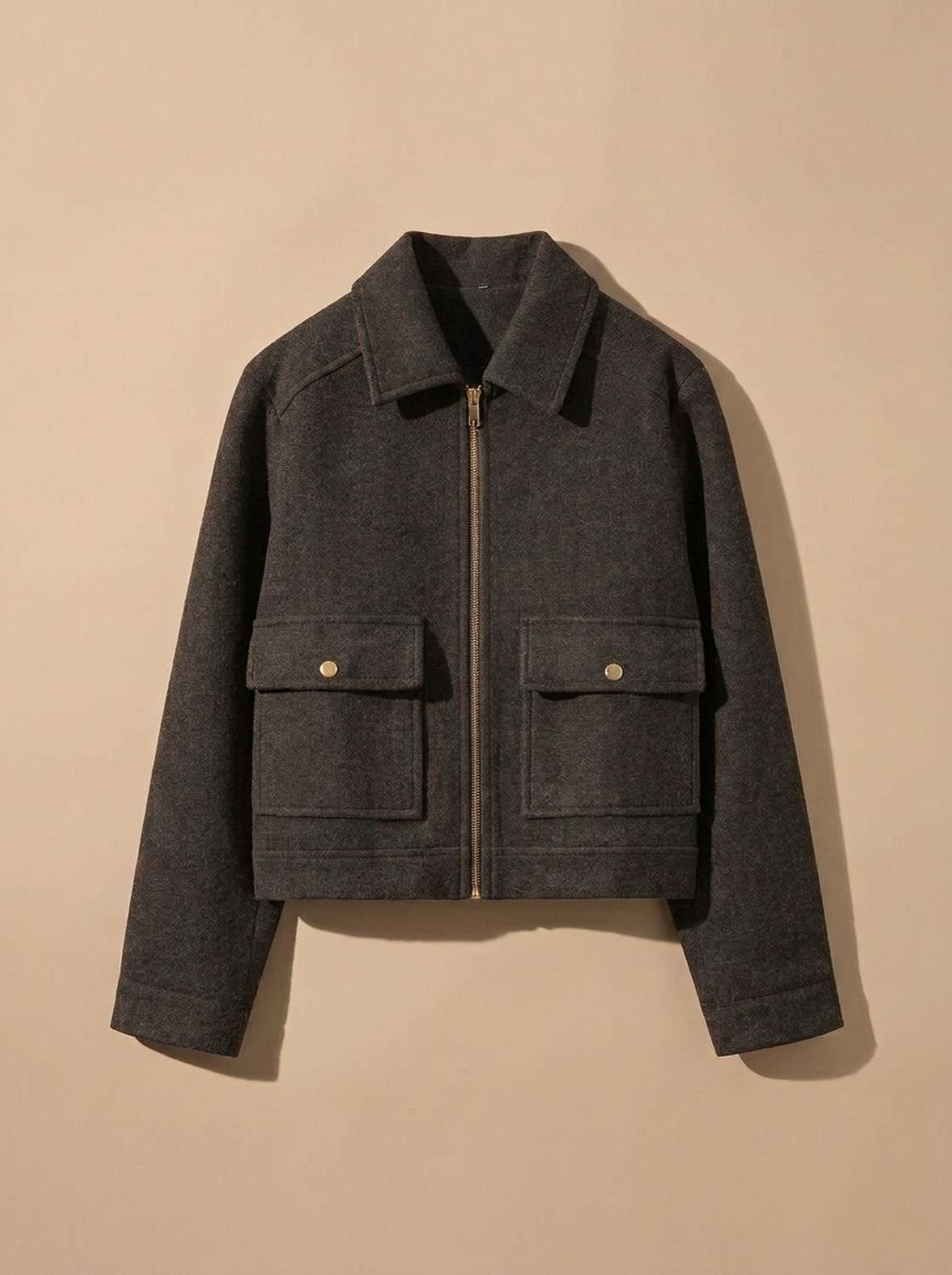 Women's Wool-Look Cropped Coat — Stand Collar Button Front 8