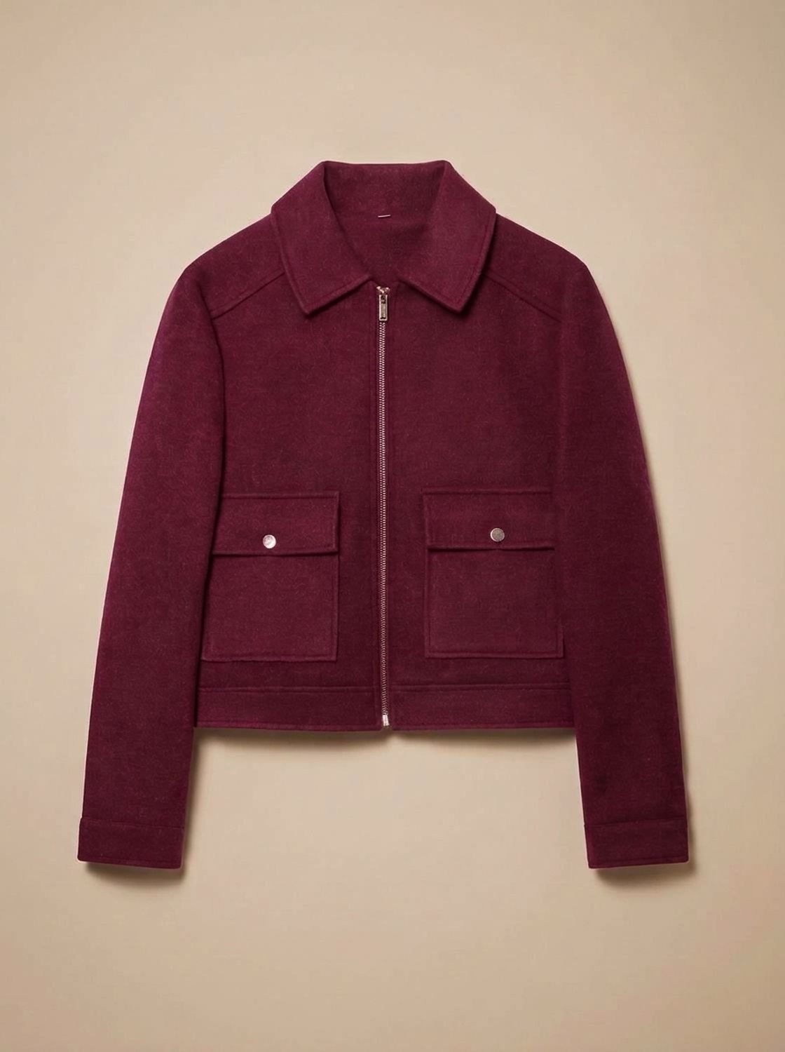 Women's Wool-Look Cropped Coat — Stand Collar Button Front 9