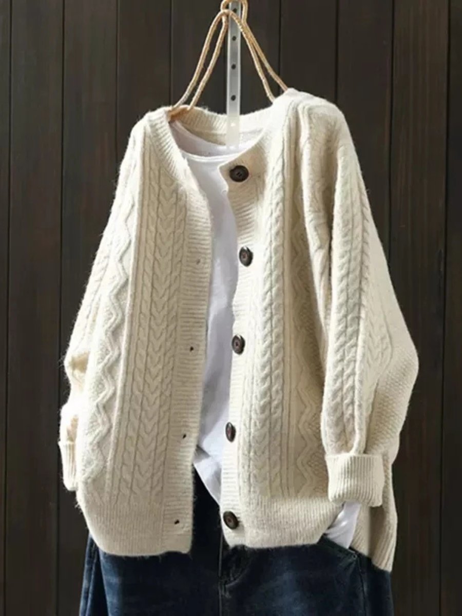 Women's Oversized Cable-Knit Button-Down Cardigan Sweater 1