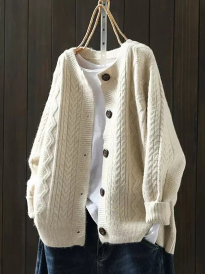 Women's Oversized Cable-Knit Button-Down Cardigan Sweater 1