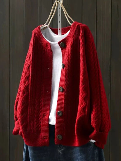 Women's Oversized Cable-Knit Button-Down Cardigan Sweater 2